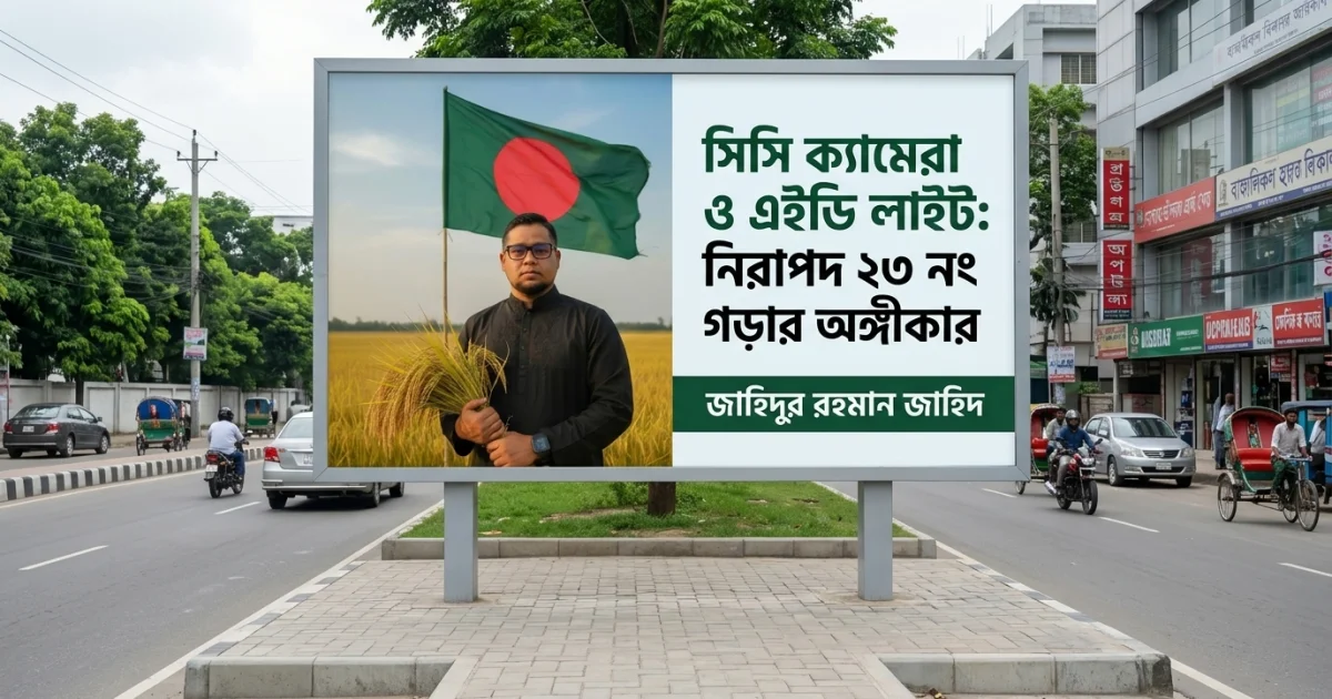 নিরাপদ ২৩ নং ওয়ার্ড গড়ার প্রত্যয়: প্রতি অলিগলিতে সিসি ক্যামেরা ও স্ট্রিট লাইটের প্রতিশ্রুতি জাহিদুর রহমান জাহিদের